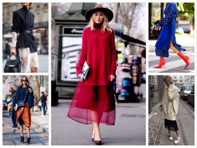 многослойные образы с юбками и платьями