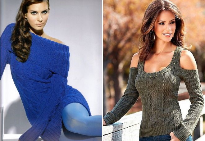 вязаный свитер с открытыми плечами